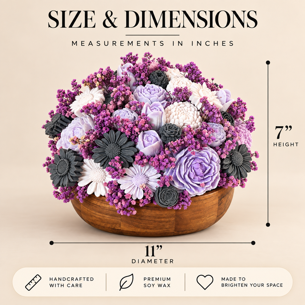 Lilac Garden size chart showing 11 inch diameter and 7 inch height