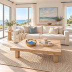 Nombre: Vela_oceano_sala_costera
Alt: Ocean Bowl Candle on a wood coffee table in a bright living room overlooking the sea
